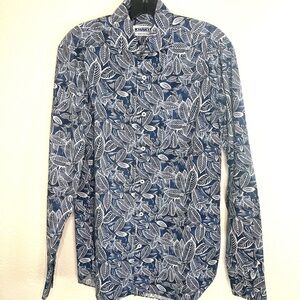 J. Lawrence Khaki NWOT Navy Leaf-Print Long-Sleeve Button-Down Shirt